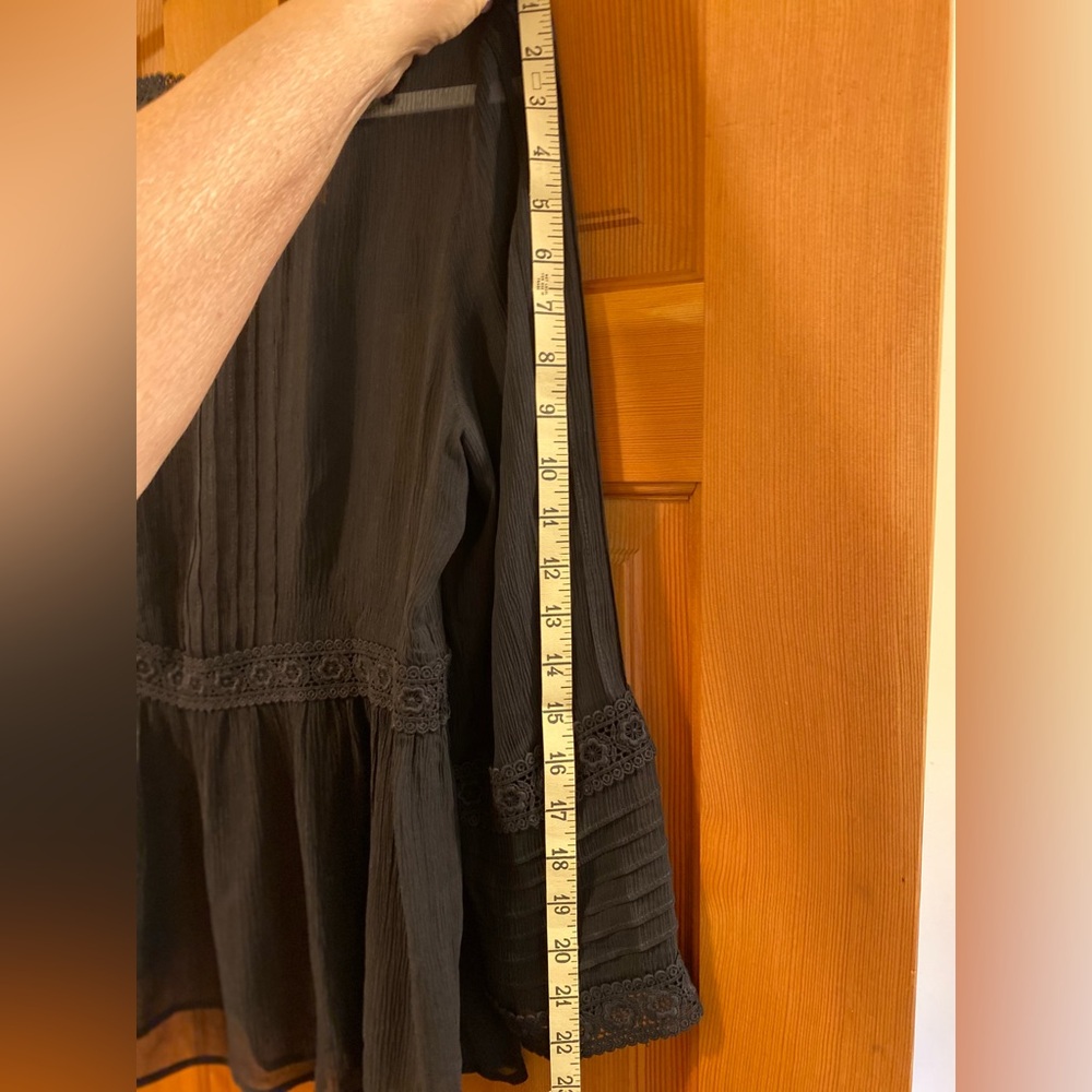 Sundance Very Black Sheer silk Blouse with lace detail. Beautiful Elegant - Picture 8 of 14
